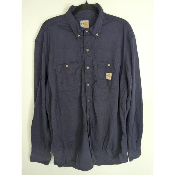 FR Carhartt Cotton Button-Up Shirt Men's Large Navy Classic Long Sleeve Casual - Picture 1 of 9